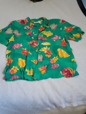 Koret Green Tropical Fish Print Button-Down Shirt